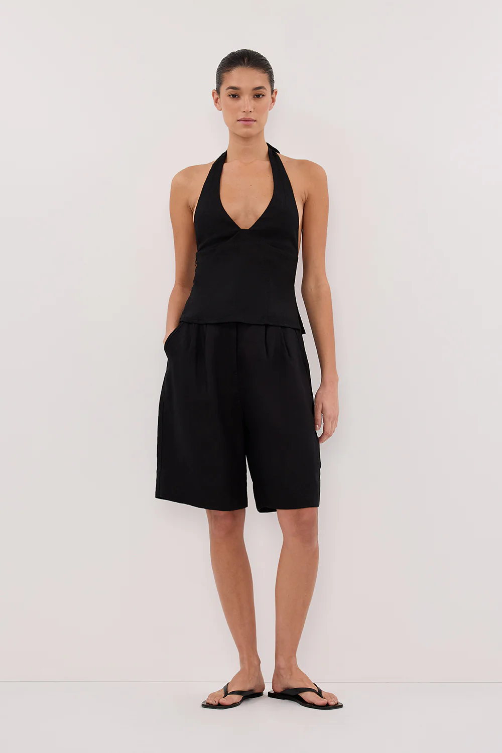 AUDREY BLACK LINEN HALTER TOP - Image 6